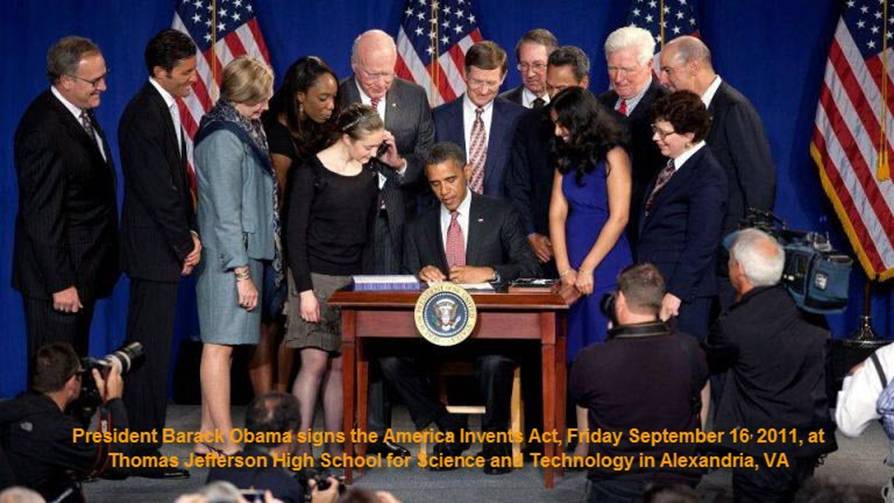 President Barack Obama signs the America Invents Act, Friday September 16, 2011, at Thomas Jefferson High School for Science and Technology in Alexandria, VA